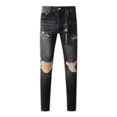 Purple Black Distressed Jeans 9079 Long Pants with Stylish Rips and Tears