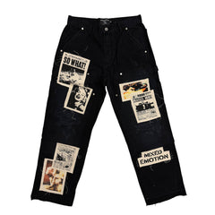 Mixed Emotions Black “Newspaper” Carpenter Pants