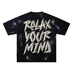BKYS Washed Rhinestone Portrait Print Relaxed Fit Streetwear T-Shirt