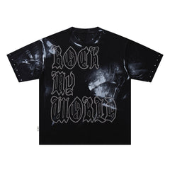 BKYS Retro Rhinestone Portrait Print Boxy Fit Street Tee