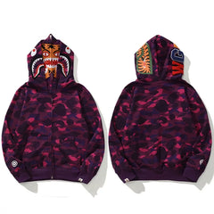 BAPE Style Camo Tiger Full-Zip Hoodie - Purple