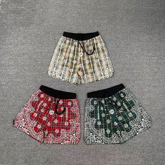 Broken Planet embroidered cashew flower full print striped checkered drawstring shorts