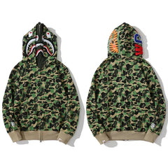 BAPE Style Camo Shark Full-Zip Hoodie - Classic Green
