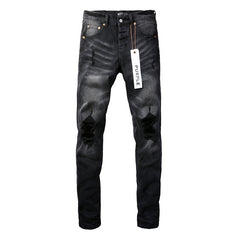Purple Jeans New Fashion Men Black Jeans Distressed Hole Unique Personality