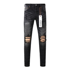 Purple Jeans New Fashion Men Black Jeans Distressed Hole Unique Personality