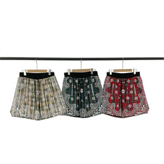 Broken Planet embroidered cashew flower full print striped checkered drawstring shorts