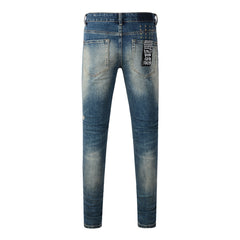 Purple Jeans Classic Blue Ripped Knee Skinny Jeans 3018