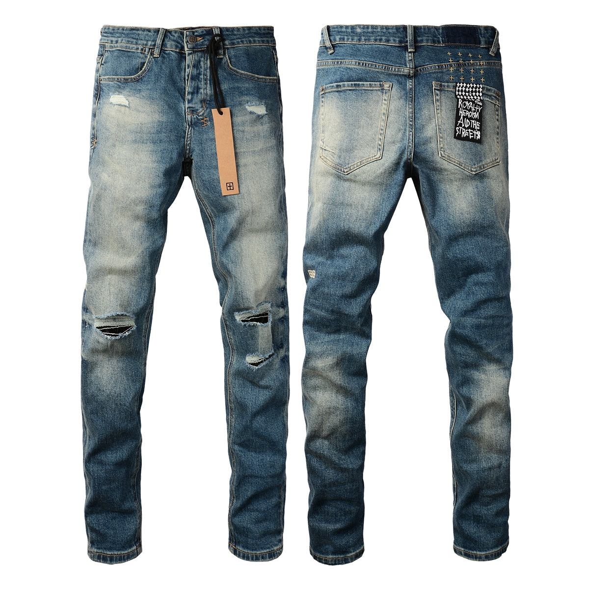 Purple Jeans Classic Blue Ripped Knee Skinny Jeans 3018