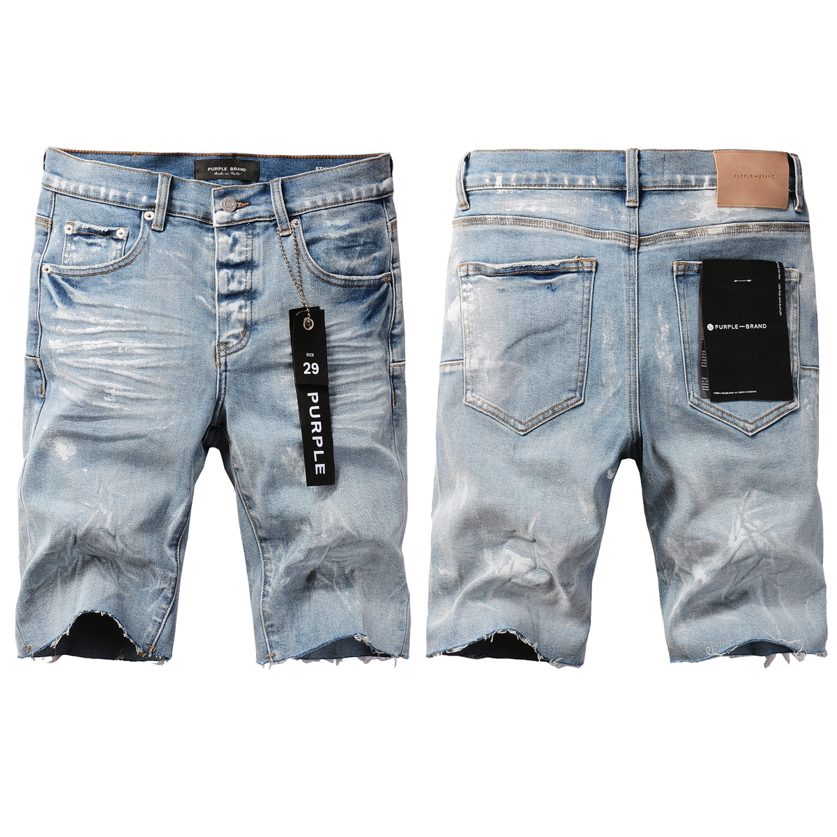 Purple Jeans Casual Streetwear Denim Shorts for Men Featuring Distressed Detailing, Raw Cut Hem, and Faded Wash 5091