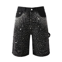 Purple Jeans Luxury Bling Men's Black Jean Shorts Covered in Shiny Rhinestones for Night Out Fashion 5099