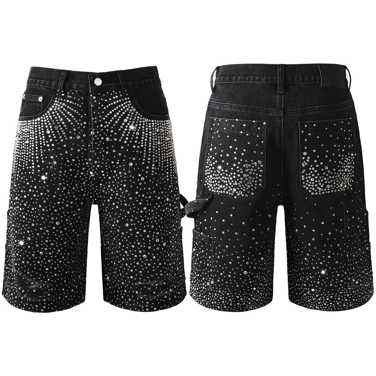 Purple Jeans Luxury Bling Men's Black Jean Shorts Covered in Shiny Rhinestones for Night Out Fashion 5099