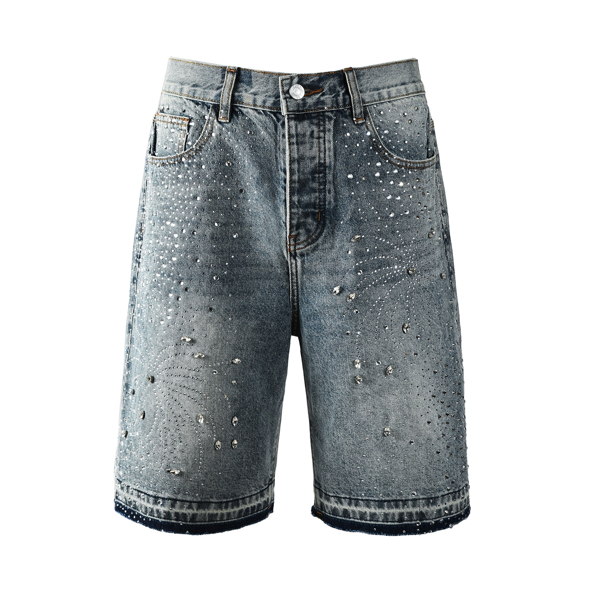 Purple Jeans Luxury Hip Hop Denim Shorts with Glittering Rhinestone Embellishments and Vintage Washed Look 5102