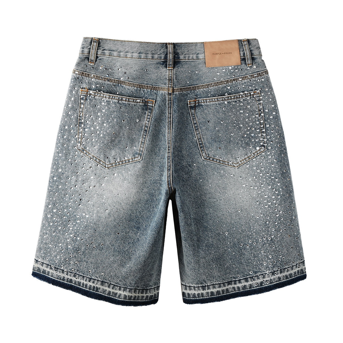 Purple Jeans Luxury Hip Hop Denim Shorts with Glittering Rhinestone Embellishments and Vintage Washed Look 5102