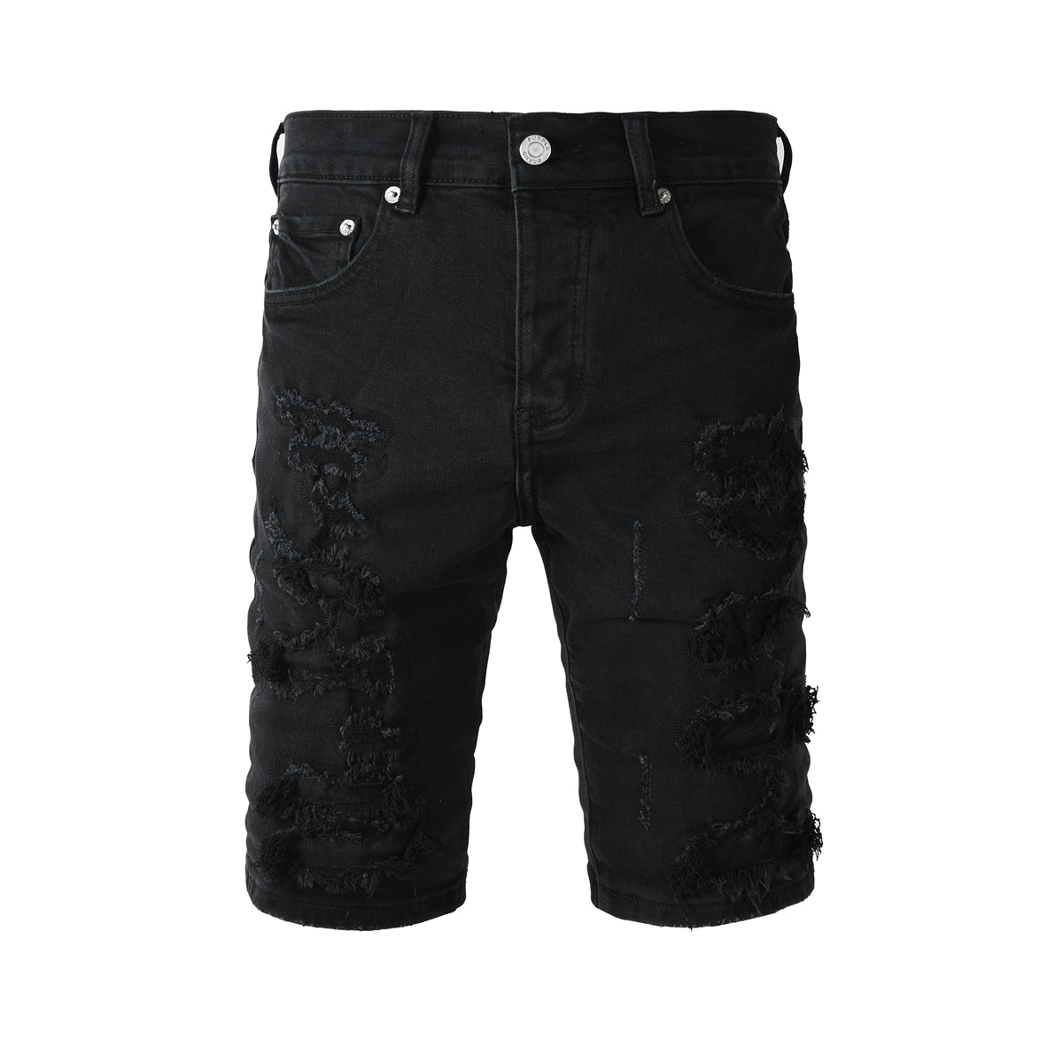 Purple Jeans Edgy Distressed Black Denim Shorts with Destroyed Rips for Men’s Summer Fashion 5108