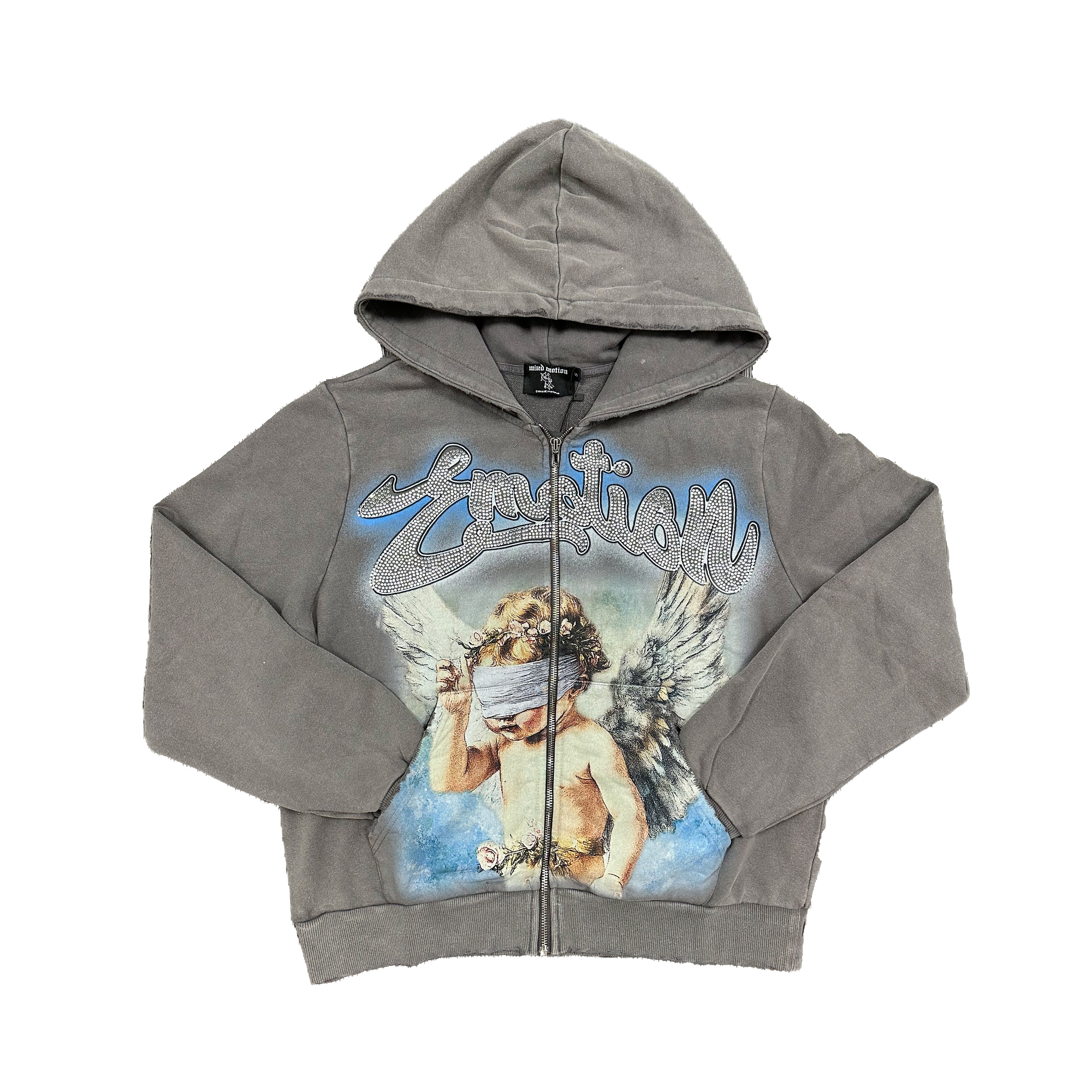 MIXED EMOTION Grey “Rhinestone” Hoodie
