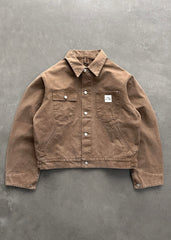 CROPPED CHORE JACKET - BROWN