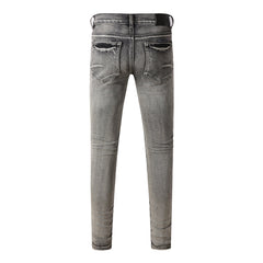 Purple Jeans Men Classic Streetwear Jeans Distressed Black Grey Ripped Skinny 9068