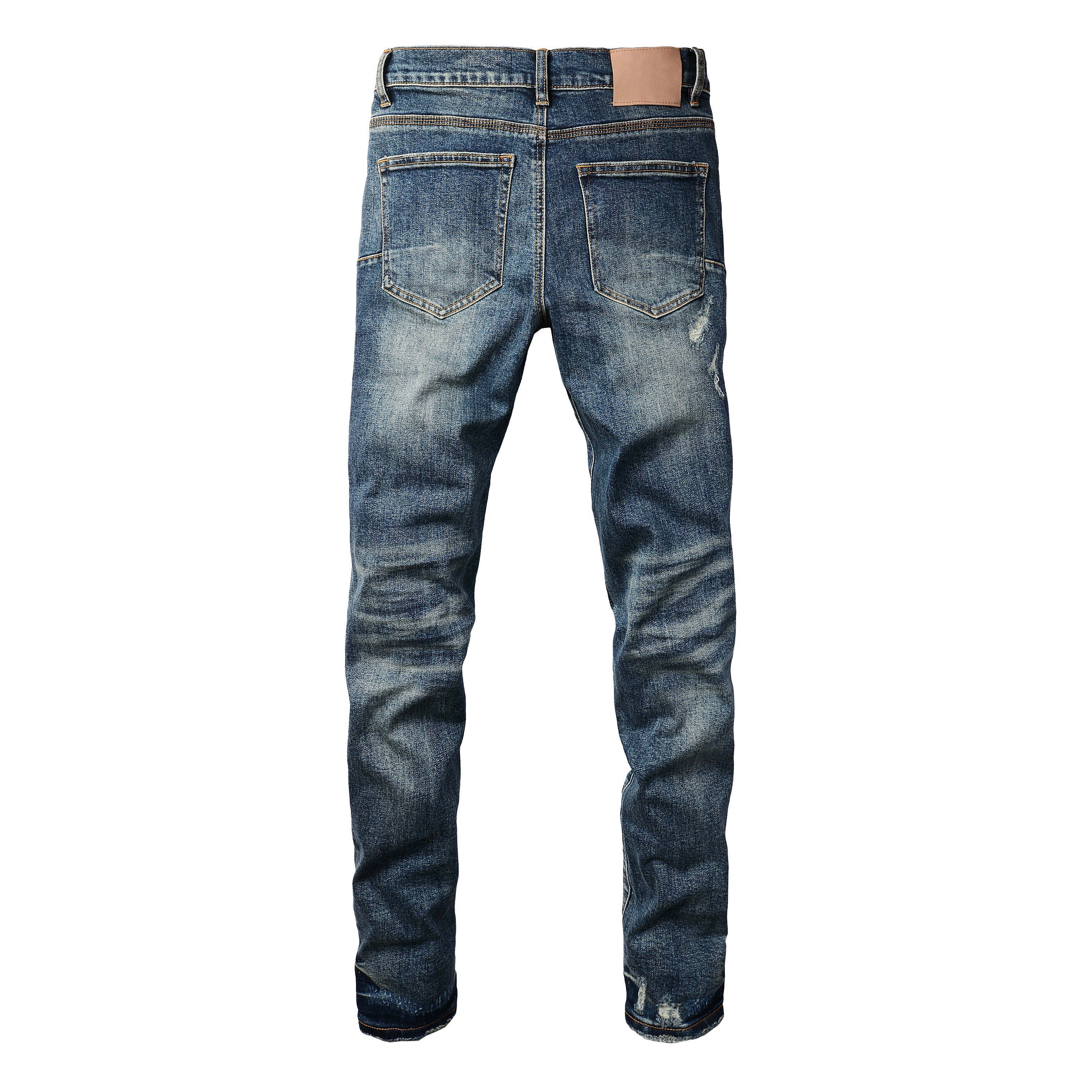 Purple Jeans Men Classic Streetwear Jeans Distressed Dark Blue Ripped Skinny 9096