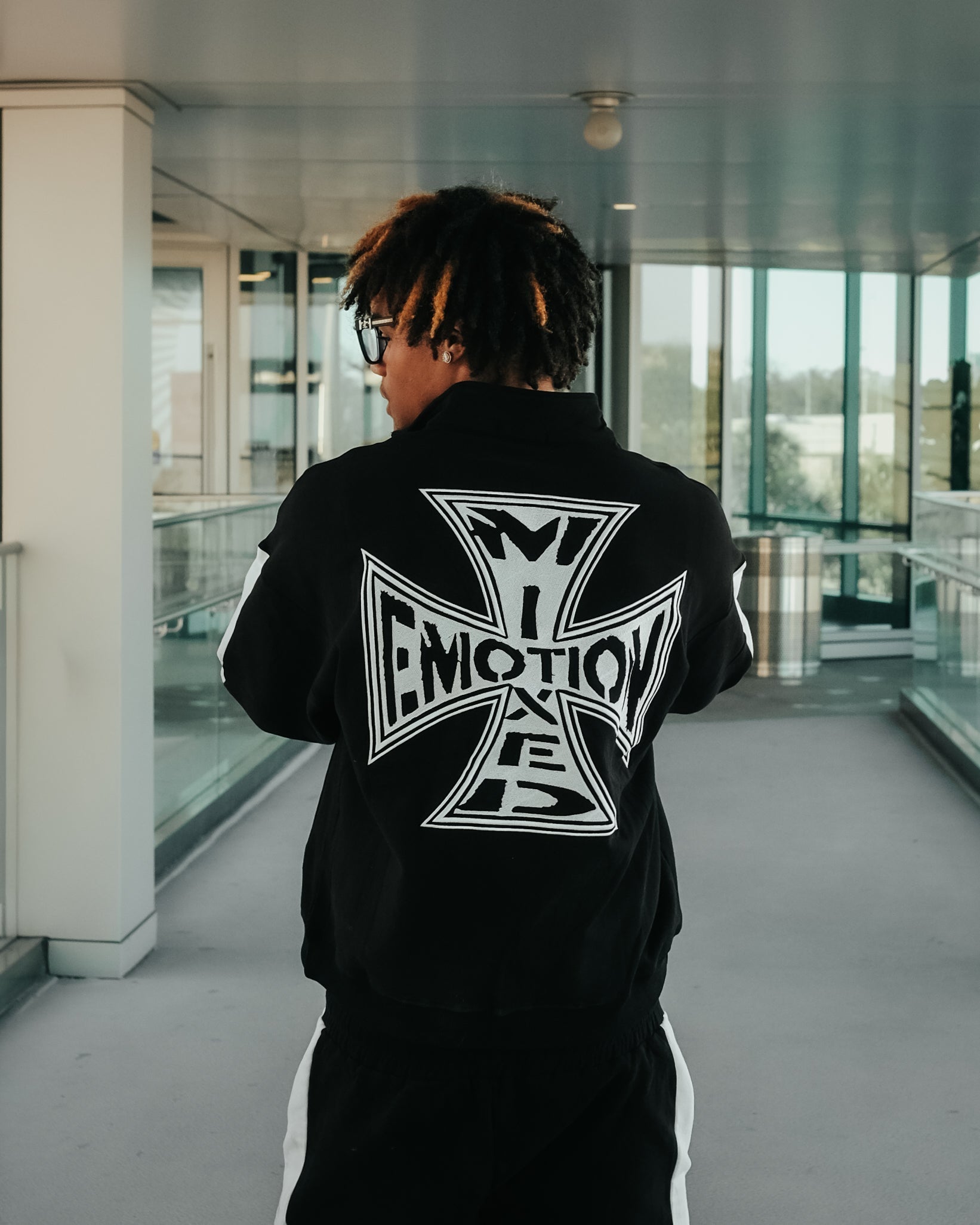 MIXED EMOTION Black “Quarter” zip Jacket