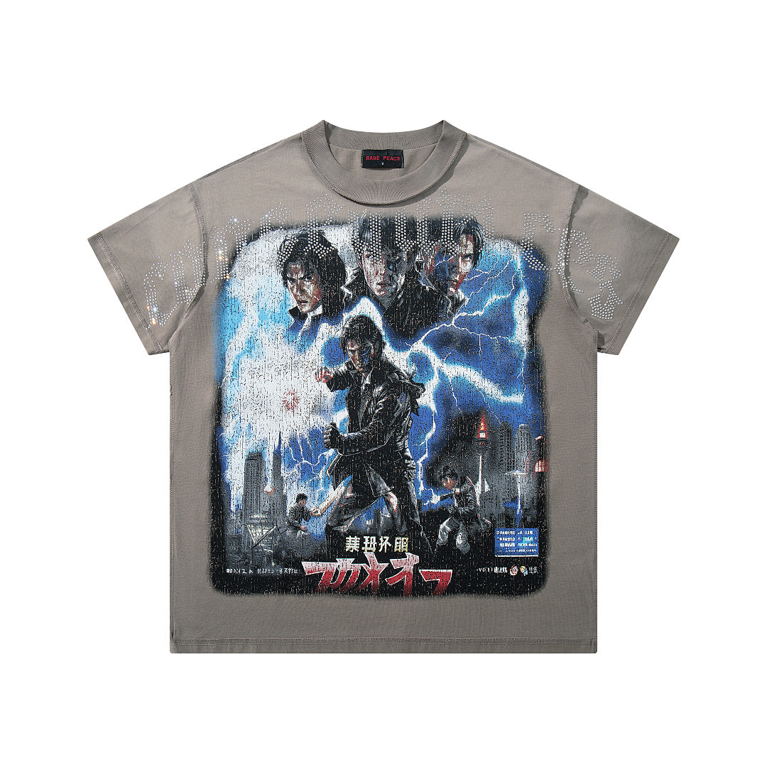 Rare Peace Vintage Aura Rhinestone Graphic Streetwear T-Shirt