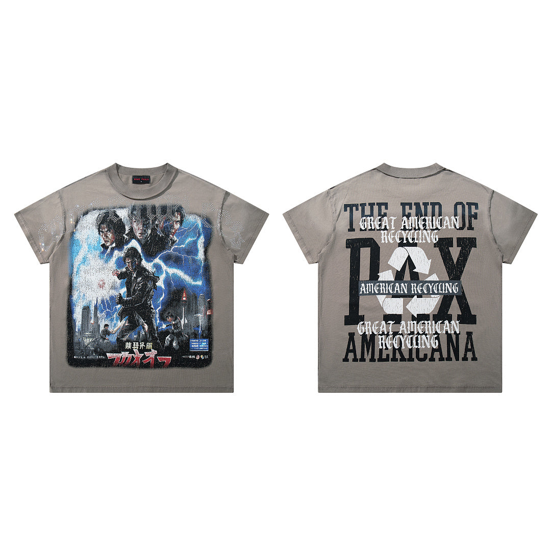 Rare Peace Vintage Aura Rhinestone Graphic Streetwear T-Shirt