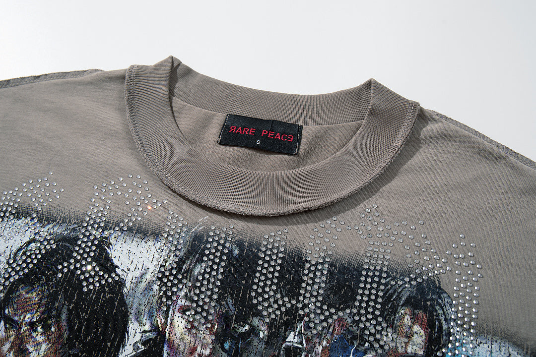Rare Peace Vintage Aura Rhinestone Graphic Streetwear T-Shirt