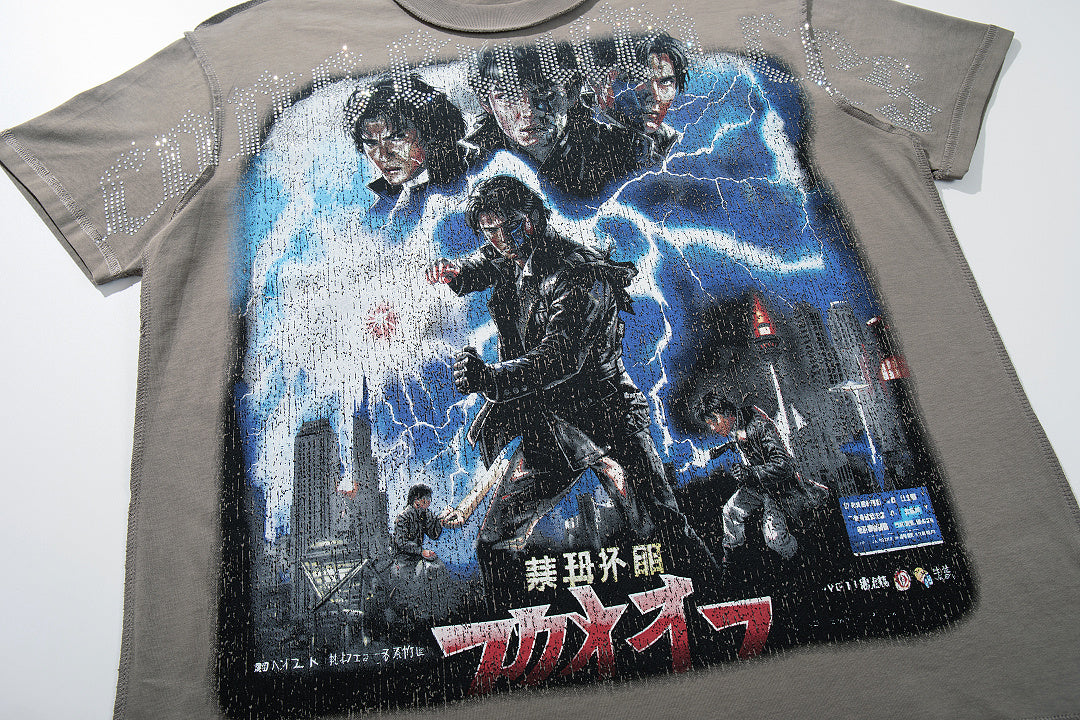 Rare Peace Vintage Aura Rhinestone Graphic Streetwear T-Shirt