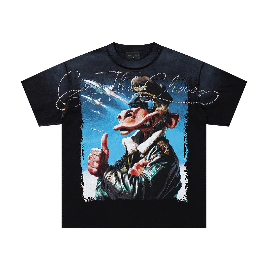 Rare Peace Heritage Washed Crystal Graphic Oversized T-Shirt