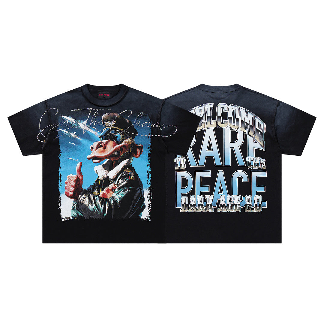 Rare Peace Heritage Washed Crystal Graphic Oversized T-Shirt