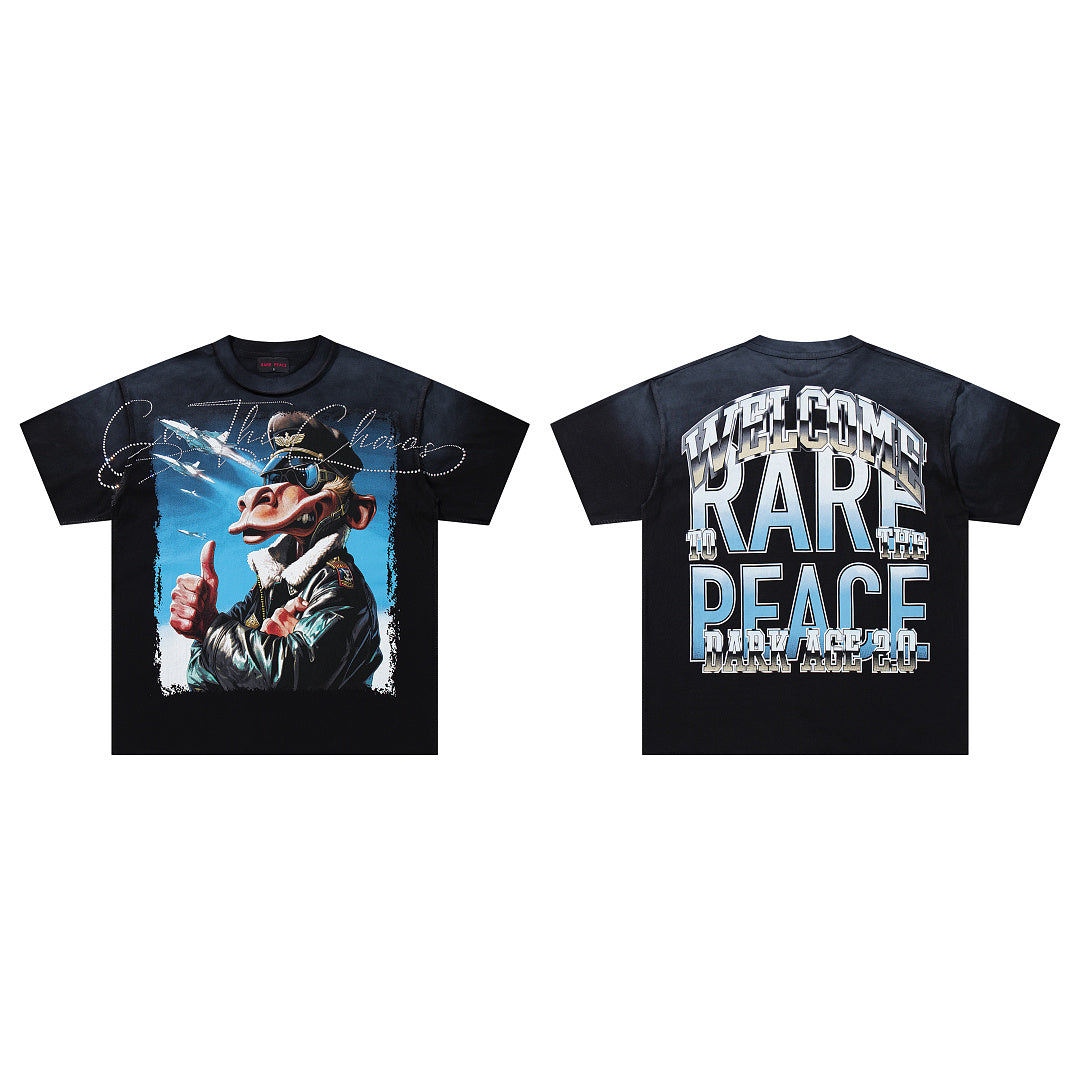 Rare Peace Heritage Washed Crystal Graphic Oversized T-Shirt