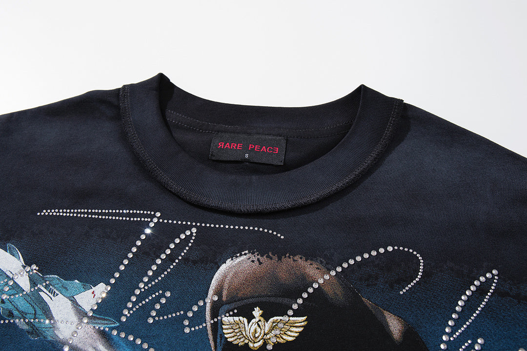 Rare Peace Heritage Washed Crystal Graphic Oversized T-Shirt
