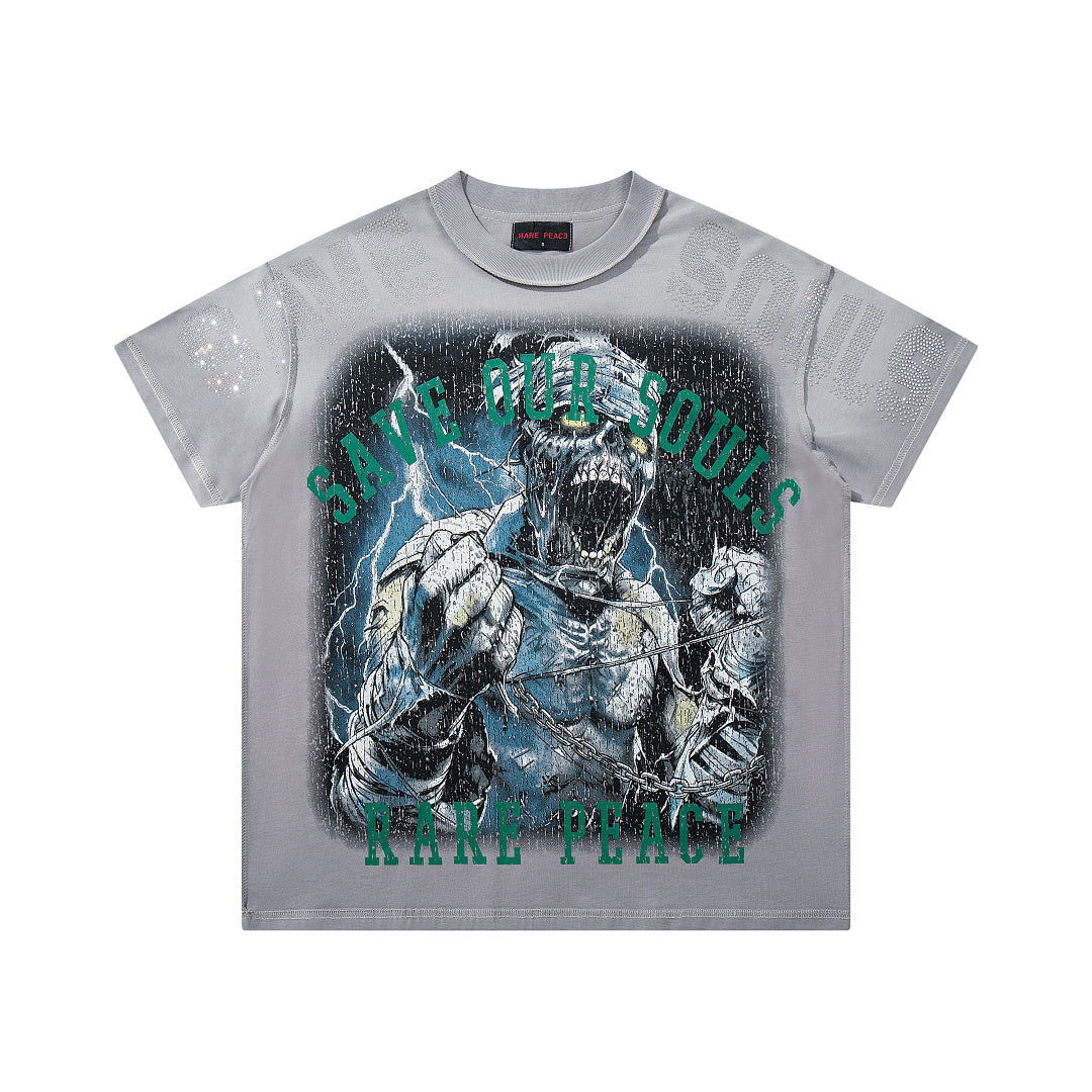 Rare Peace Retro Glow Rhinestone Oversized Graphic Tee