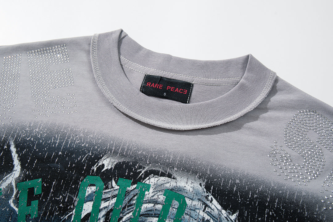 Rare Peace Retro Glow Rhinestone Oversized Graphic Tee