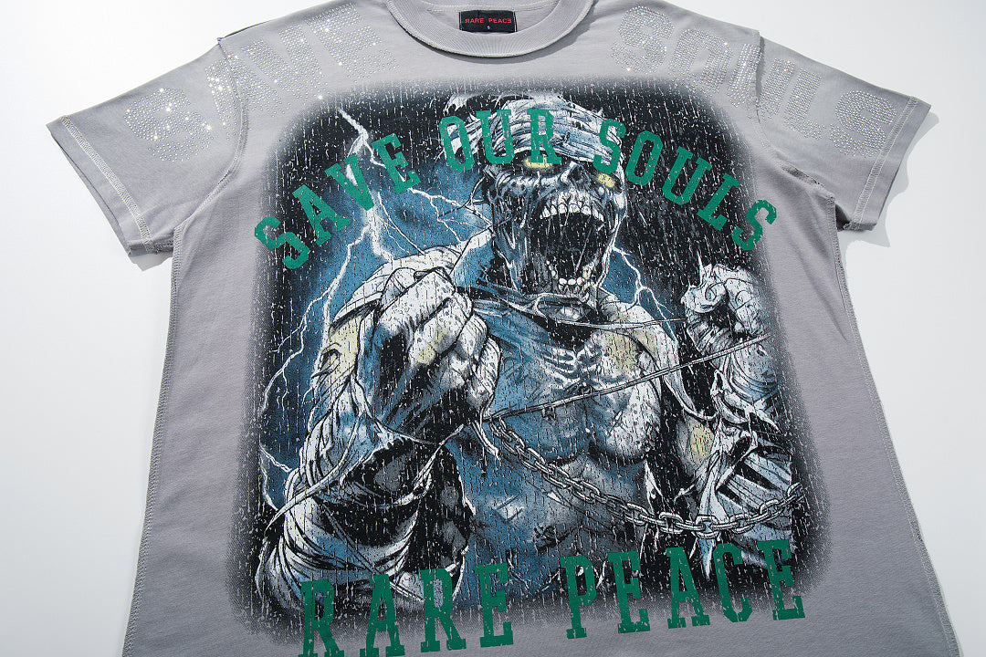 Rare Peace Retro Glow Rhinestone Oversized Graphic Tee