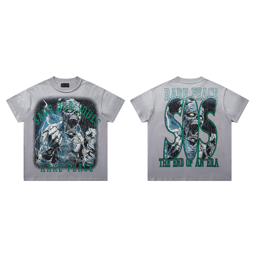 Rare Peace Retro Glow Rhinestone Oversized Graphic Tee