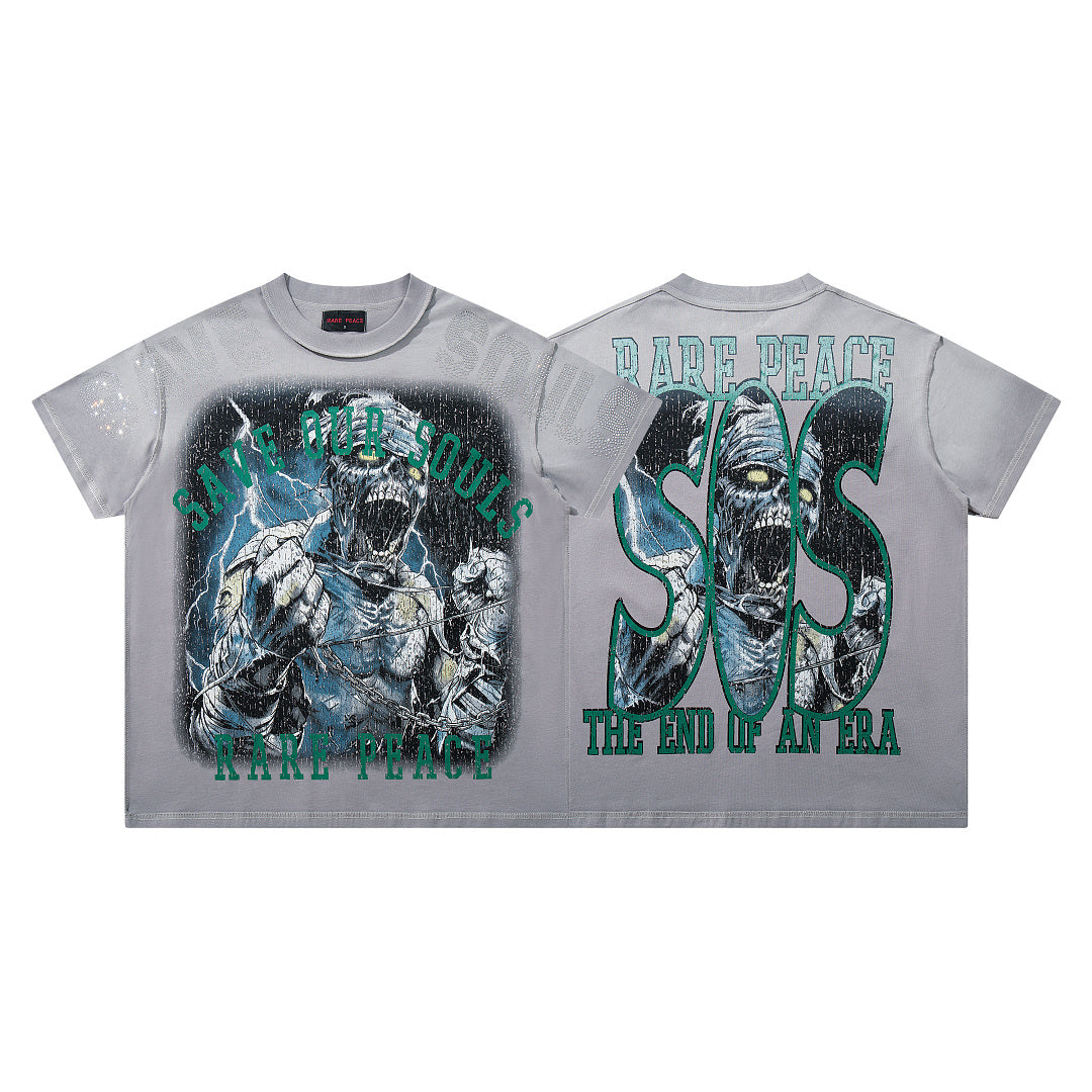 Rare Peace Retro Glow Rhinestone Oversized Graphic Tee