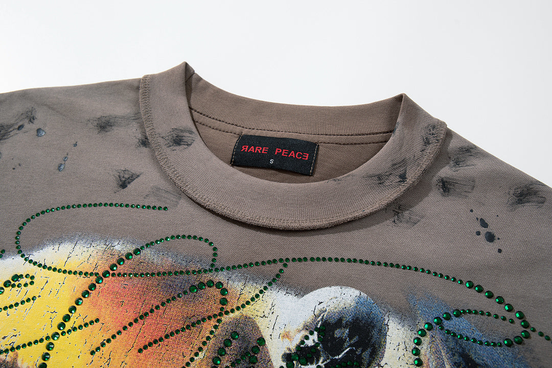 Rare Peace Vintage Dust Wash Crystal Graphic Street Tee
