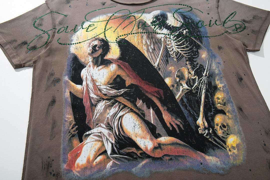 Rare Peace Vintage Dust Wash Crystal Graphic Street Tee