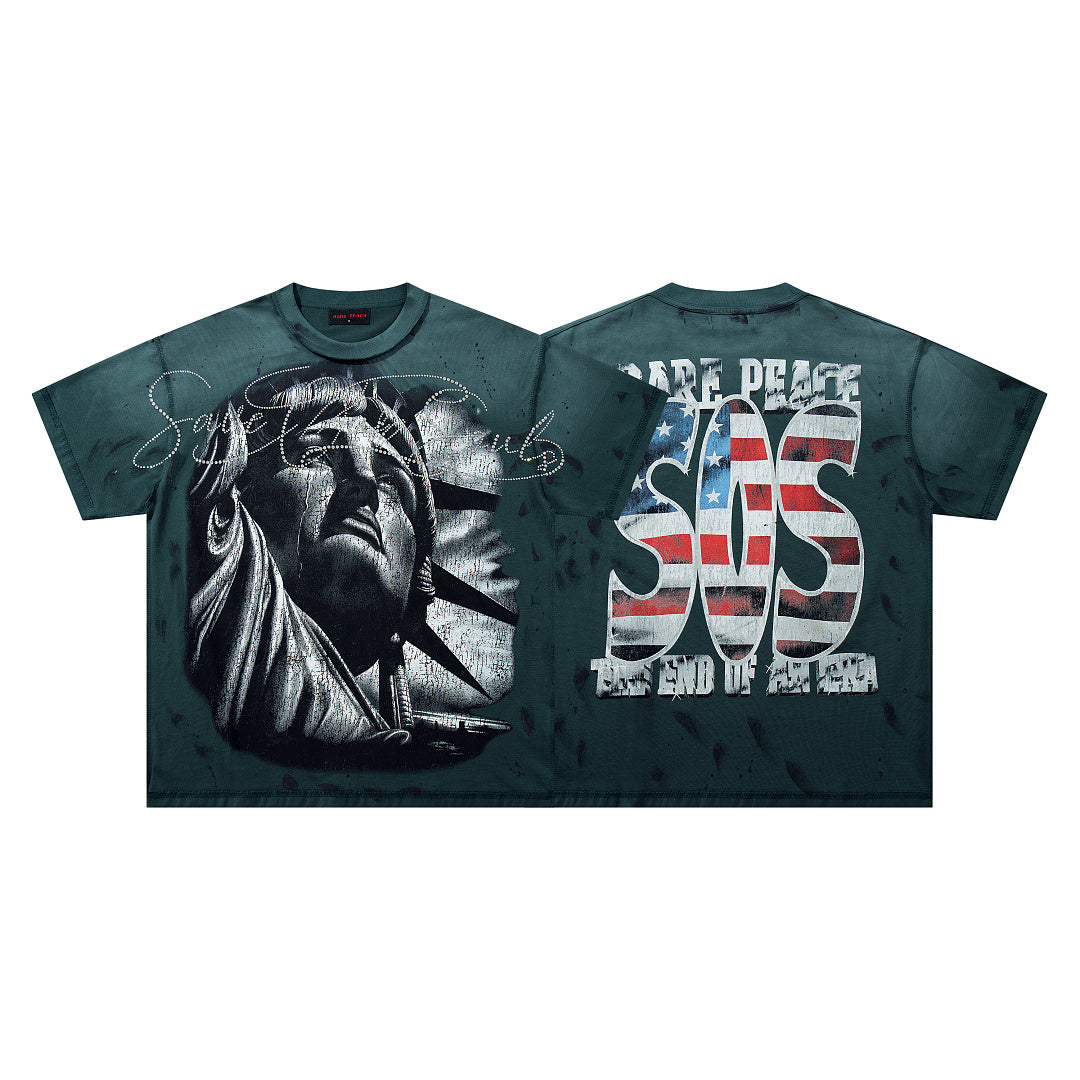 Rare Peace Midnight Fade Rhinestone Graphic Streetwear Tee
