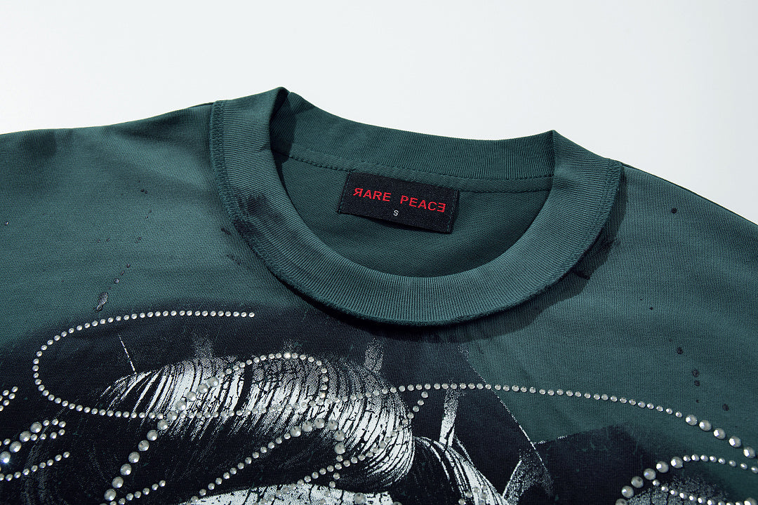 Rare Peace Midnight Fade Rhinestone Graphic Streetwear Tee