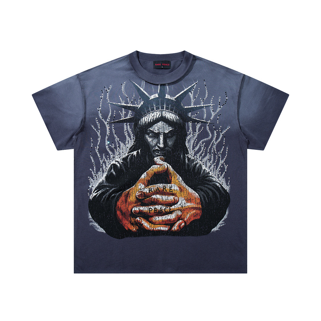 Rare Peace Coastal Distressed Crystal Graphic Oversized T-Shirt