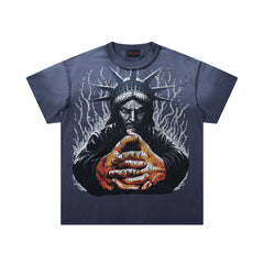 Rare Peace Coastal Distressed Crystal Graphic Oversized T-Shirt