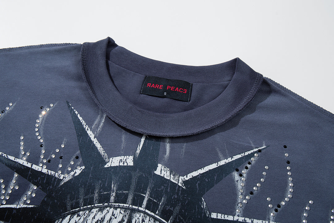 Rare Peace Coastal Distressed Crystal Graphic Oversized T-Shirt