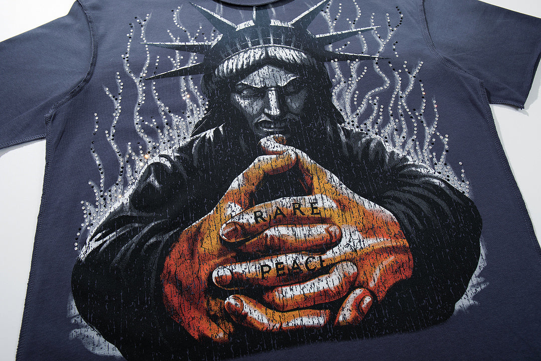 Rare Peace Coastal Distressed Crystal Graphic Oversized T-Shirt