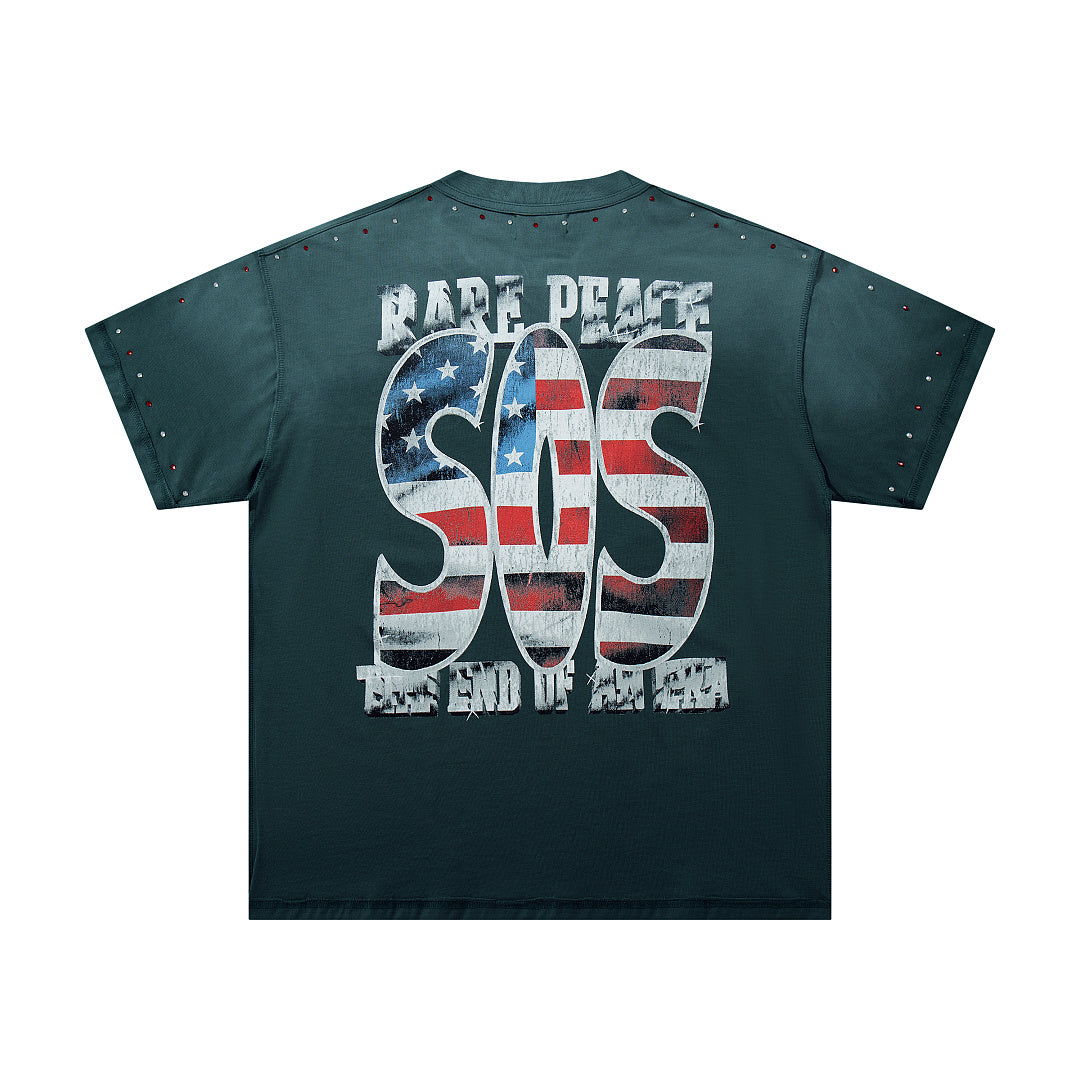 Rare Peace Desert Fade Rhinestone Graphic Streetwear Tee