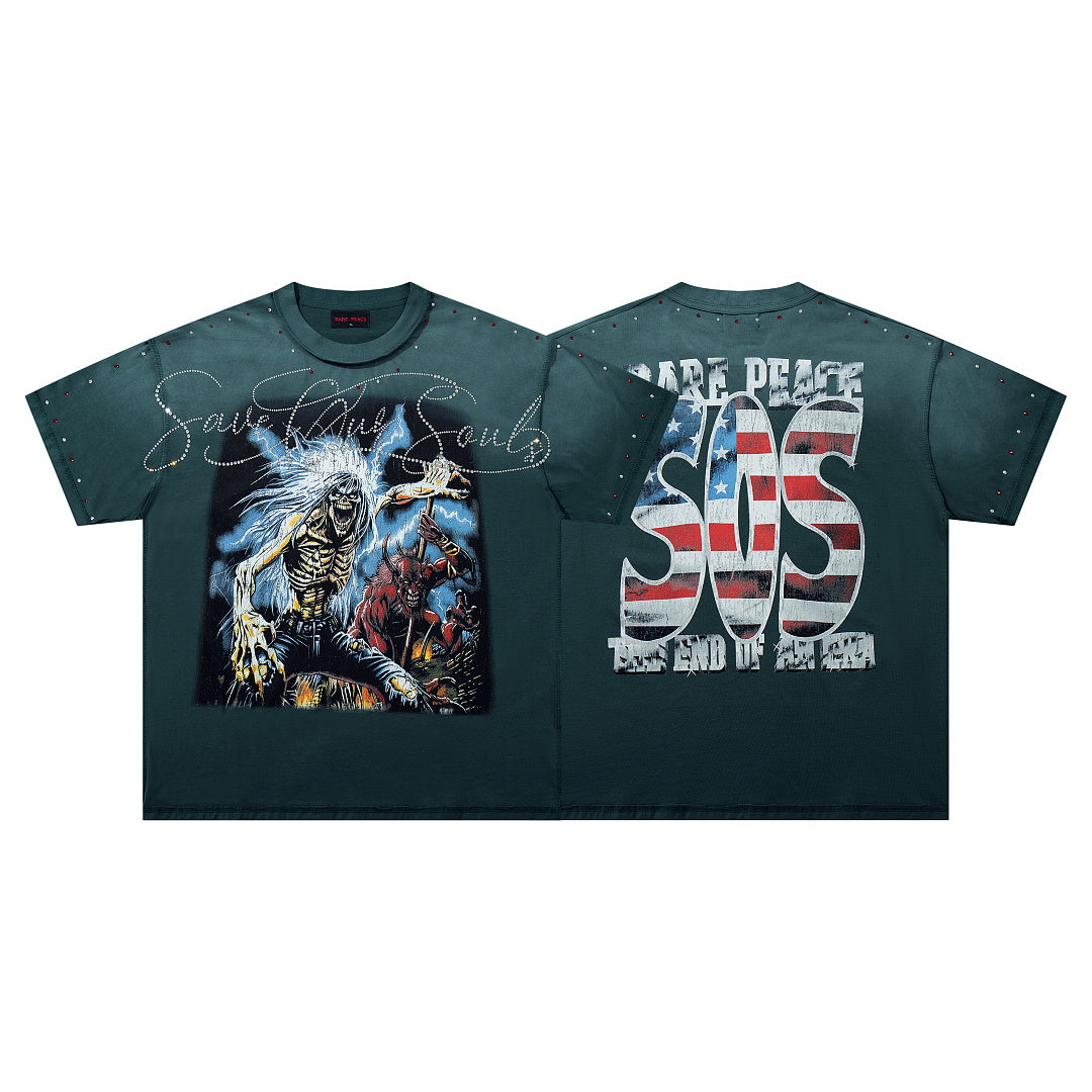 Rare Peace Desert Fade Rhinestone Graphic Streetwear Tee