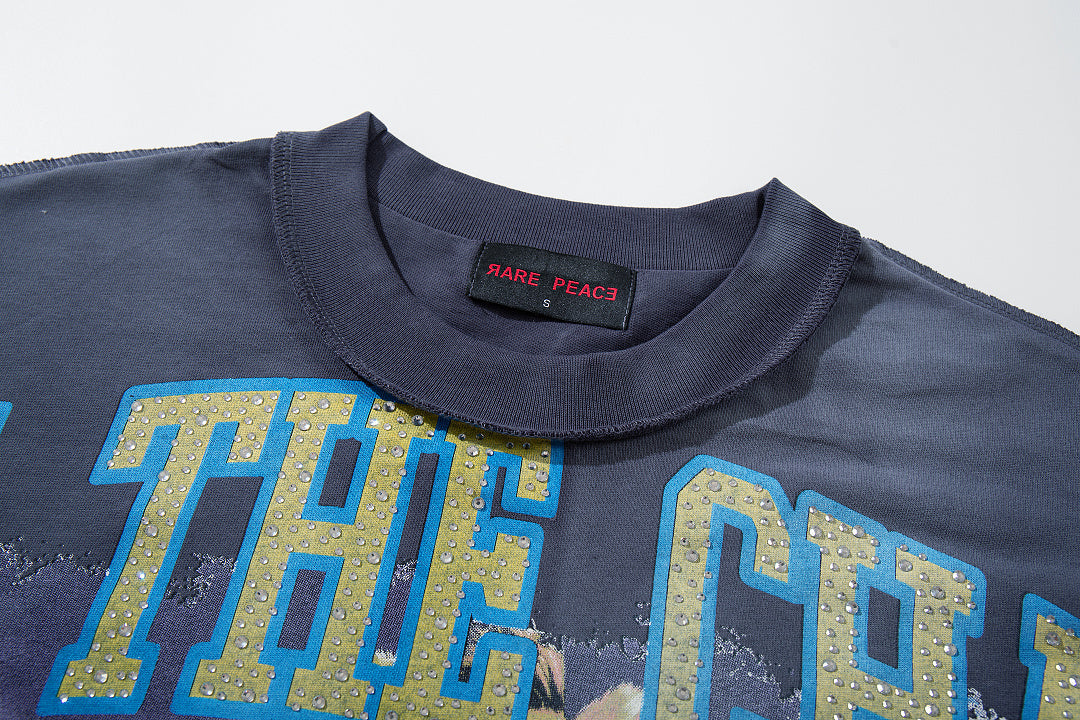Rare Peace Horizon Distressed Crystal Oversized Streetwear Tee