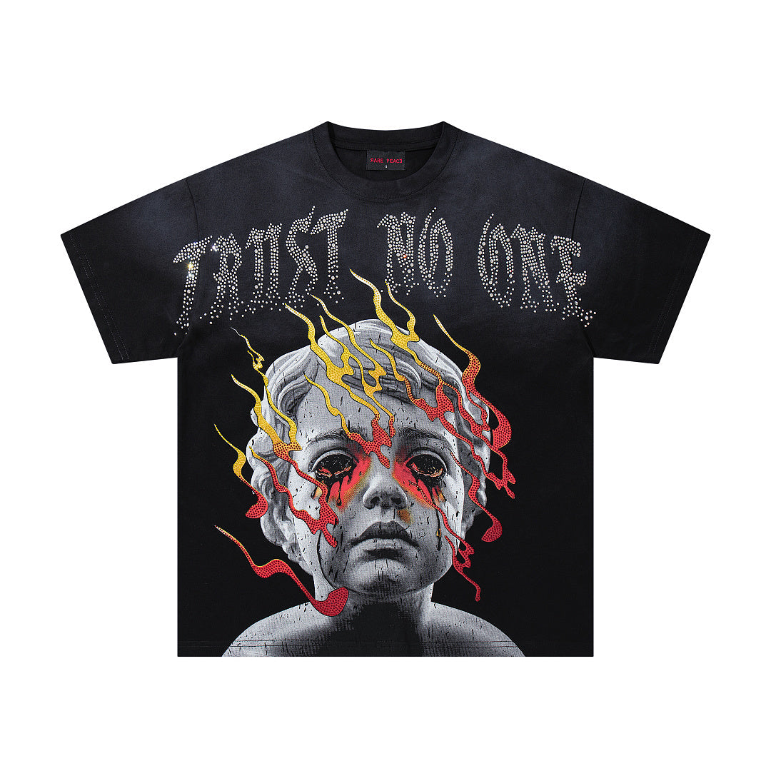 Rare Peace Washed Crystal Art Graphic Relaxed Fit Tee