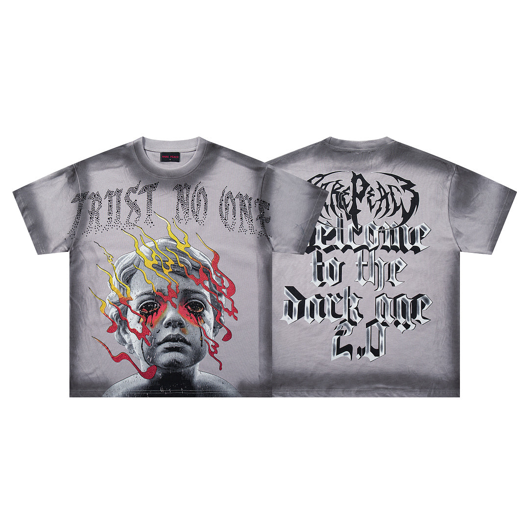 Rare Peace Solstice Vintage Rhinestone Oversized Graphic T-Shirt