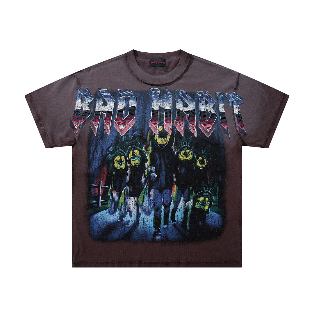 Rare Peace Sunset Fade Crystal Graphic Oversized Street Tee